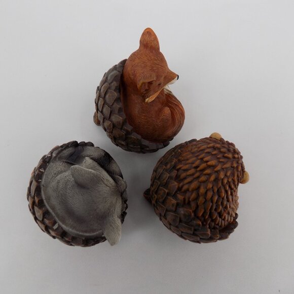 Set of 3 Ashland Acorn Animal Figurine Fall Heirloom Harvest Racoon Fox Hedgehog - Picture 5 of 9